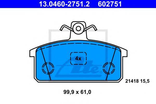 Комплект тормозных колодок, дисковый тормоз ATE 13.0460-2751.2