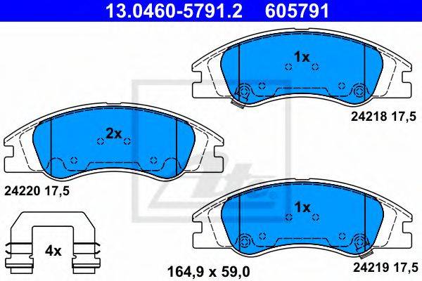 Комплект тормозных колодок, дисковый тормоз ATE 13.0460-5791.2