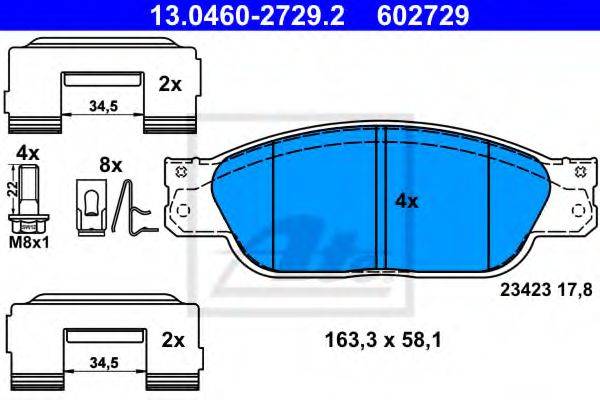 Комплект тормозных колодок, дисковый тормоз ATE 13.0460-2729.2