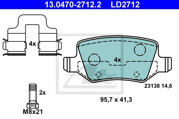 Комплект тормозных колодок, дисковый тормоз ATE 13.0470-2712.2
