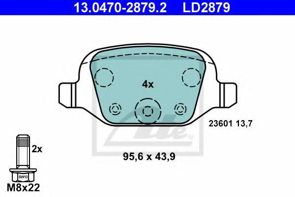 Комплект тормозных колодок, дисковый тормоз ATE 13.0470-2879.2
