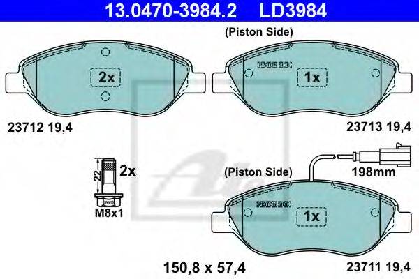 Комплект тормозных колодок, дисковый тормоз ATE 13.0470-3984.2