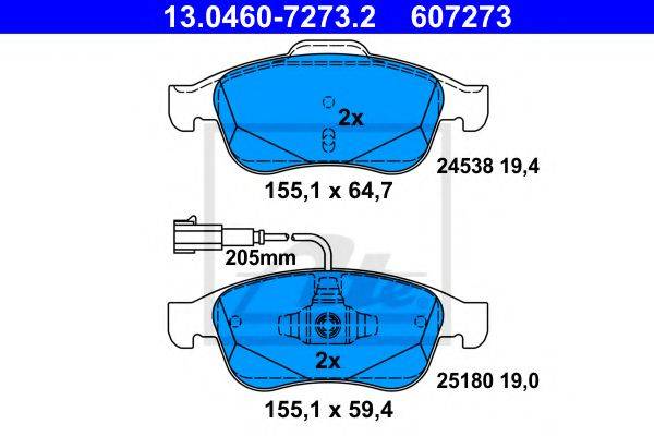 Комплект тормозных колодок, дисковый тормоз ATE 13.0460-7273.2