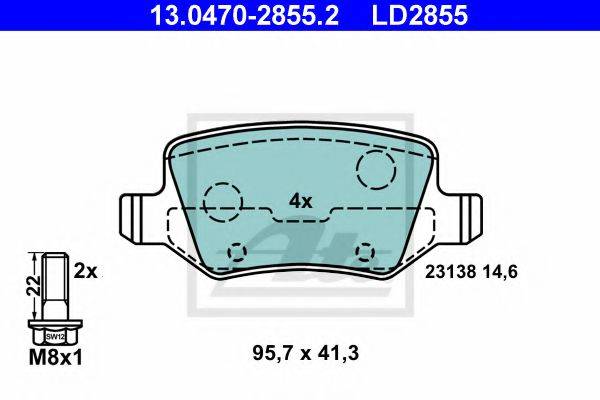 Комплект тормозных колодок, дисковый тормоз ATE 13.0470-2855.2