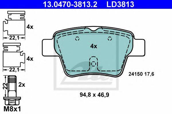 Комплект тормозных колодок, дисковый тормоз ATE 13.0470-3813.2