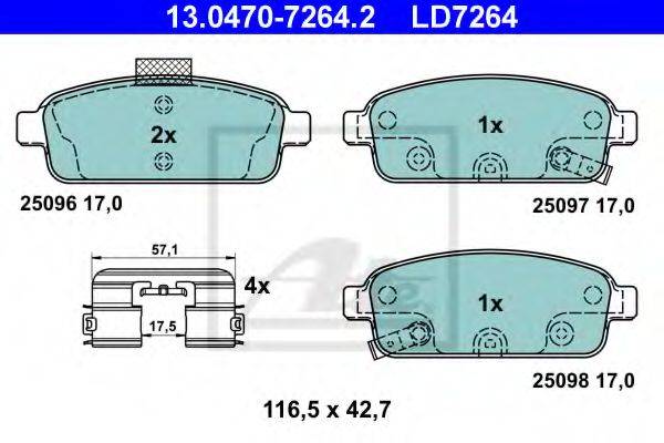 Комплект гальмівних колодок, дискове гальмо ATE 13.0470-7264.2