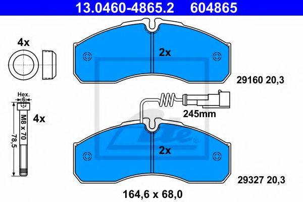 Комплект тормозных колодок, дисковый тормоз ATE 13.0460-4865.2
