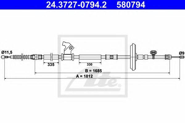 Трос, стояночная тормозная система ATE 24.3727-0794.2