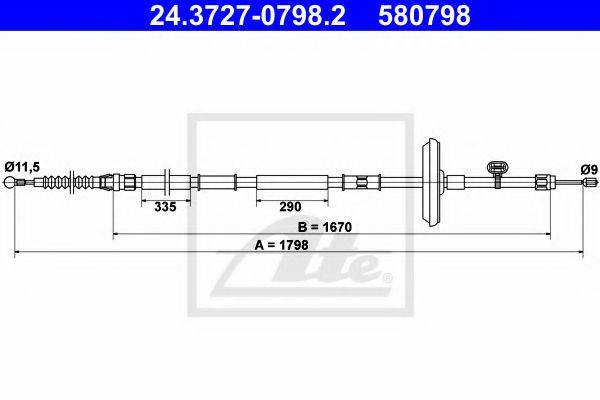 Трос, стояночная тормозная система ATE 24.3727-0798.2