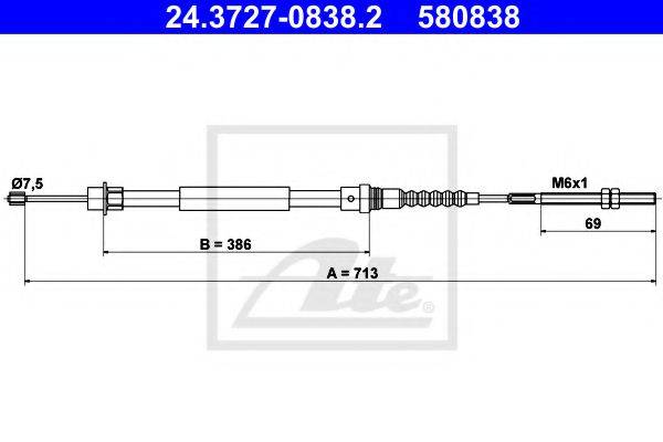 Трос, стояночная тормозная система ATE 24.3727-0838.2