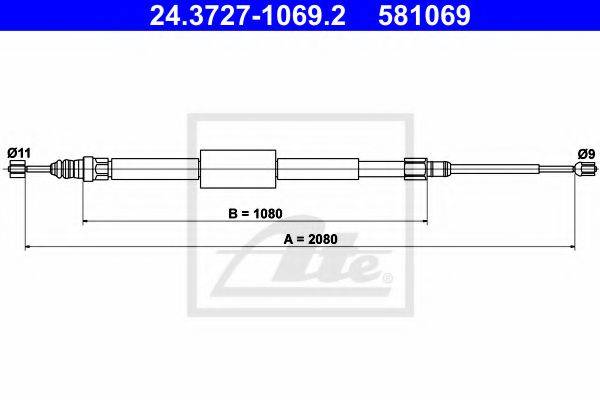 Трос, стояночная тормозная система ATE 24.3727-1069.2