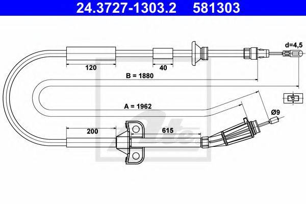 Трос, стояночная тормозная система ATE 24.3727-1303.2