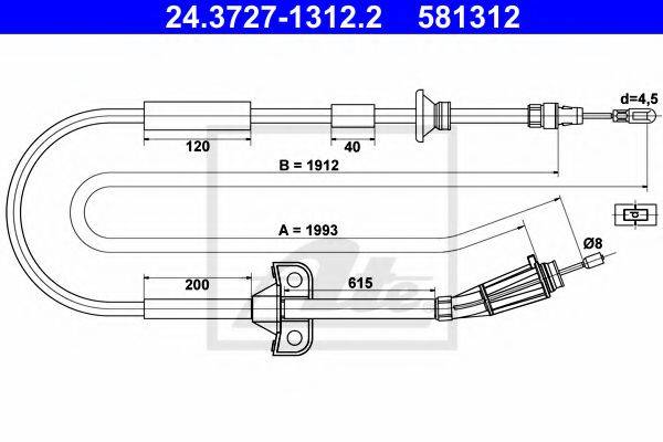 Трос, стояночная тормозная система ATE 24.3727-1312.2