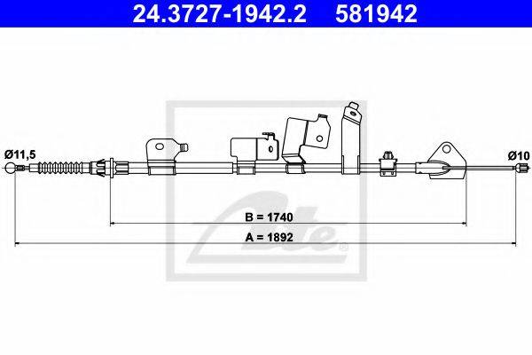 Трос, стояночная тормозная система ATE 24.3727-1942.2