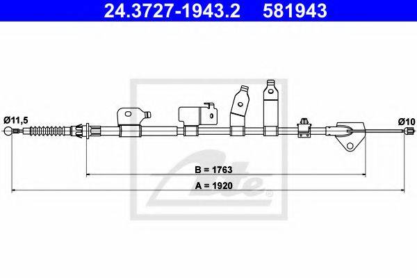 Трос, стояночная тормозная система ATE 24.3727-1943.2