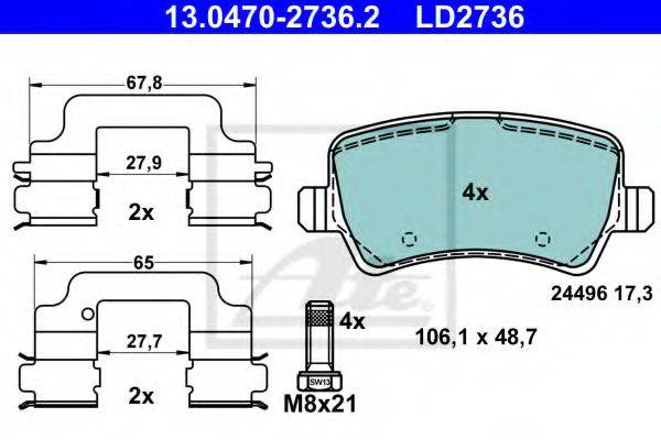 Комплект тормозных колодок, дисковый тормоз ATE 13.0470-2736.2