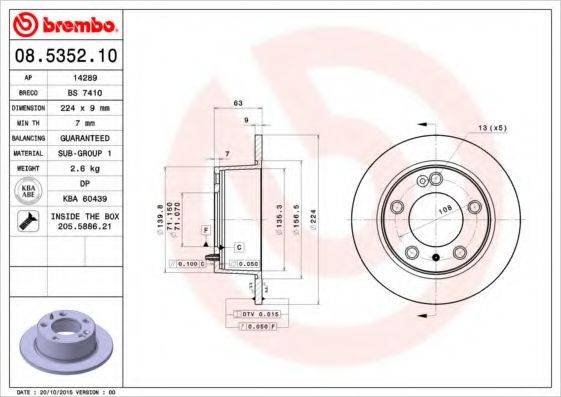 Тормозной диск BREMBO 08.5352.10