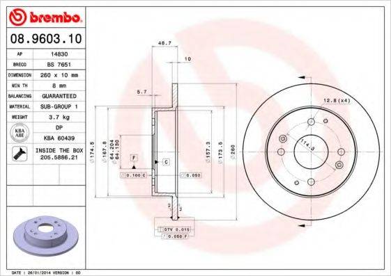 Тормозной диск BREMBO 08.9603.10