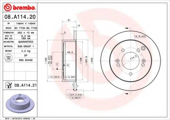 гальмівний диск BREMBO 08.A114.20