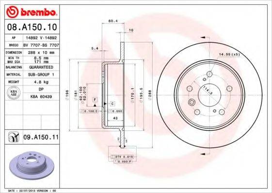 Тормозной диск BREMBO 08.A150.11
