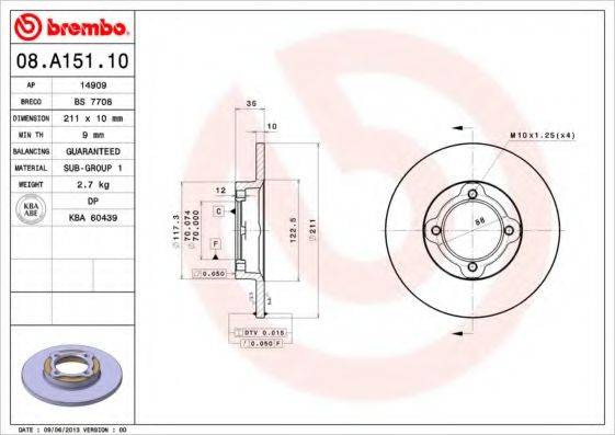 Тормозной диск BREMBO 08.A151.10