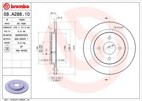 Тормозной диск BREMBO 08.A288.10