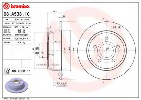 Тормозной диск BREMBO 08.A533.11