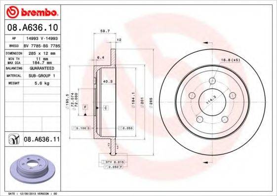 гальмівний диск BREMBO 08.A636.10