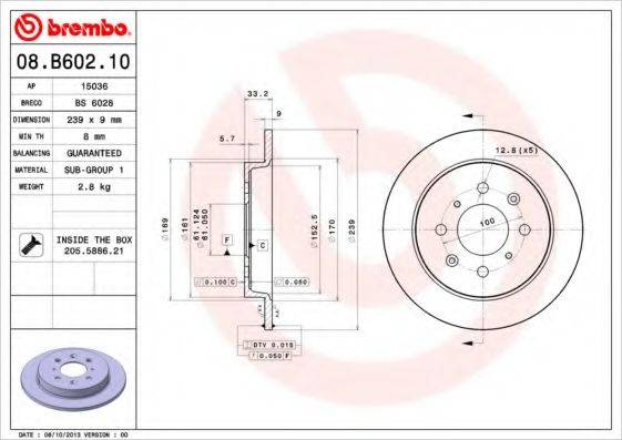 Тормозной диск BREMBO 08.B602.10