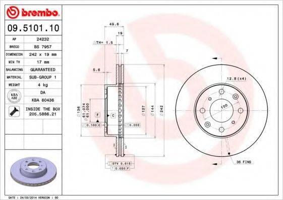 Тормозной диск BREMBO 09.5101.10