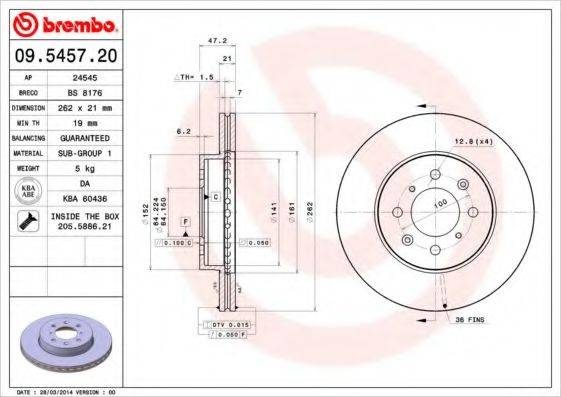 Тормозной диск BREMBO 09.5457.20