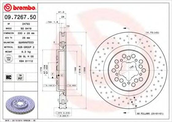 Тормозной диск BREMBO 09.7267.50