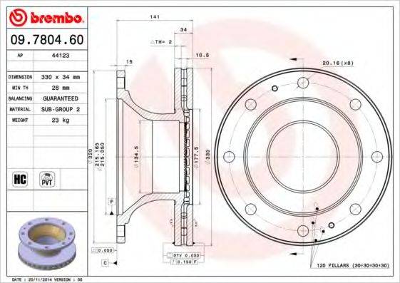 Тормозной диск BREMBO 09.7804.60