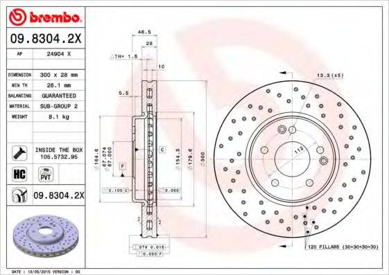 Тормозной диск BREMBO 09.8304.2X