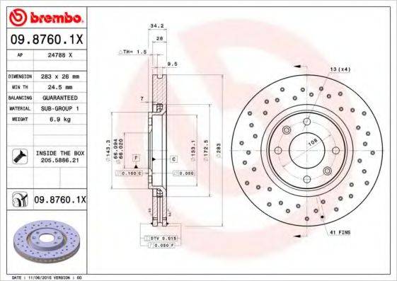 Тормозной диск BREMBO 09.8760.1X
