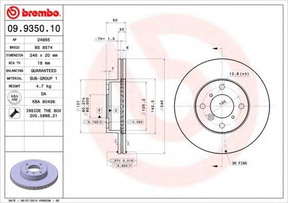 Тормозной диск BREMBO 09.9350.10