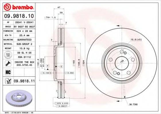 Тормозной диск BREMBO 09.9818.11