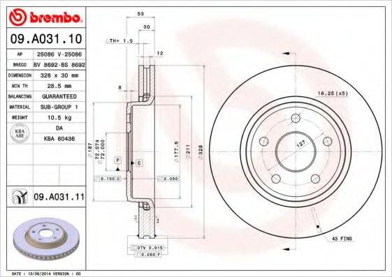 Тормозной диск BREMBO 09.A031.10