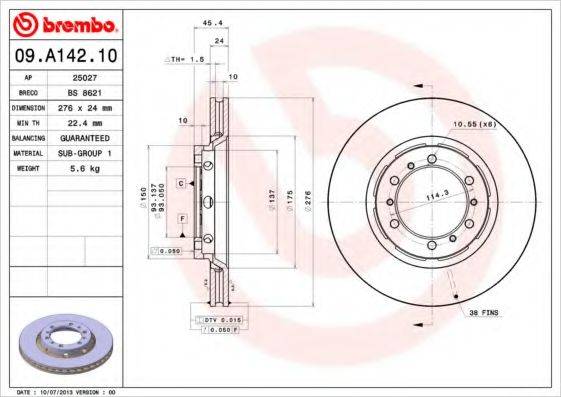 Тормозной диск BREMBO 09.A142.10