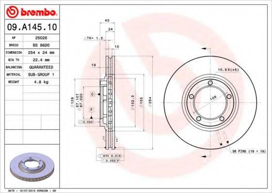 Тормозной диск BREMBO 09.A145.10
