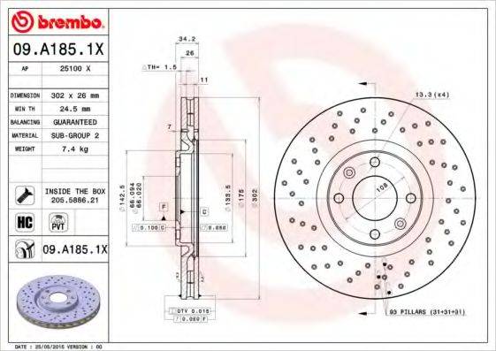 Тормозной диск BREMBO 09.A185.1X