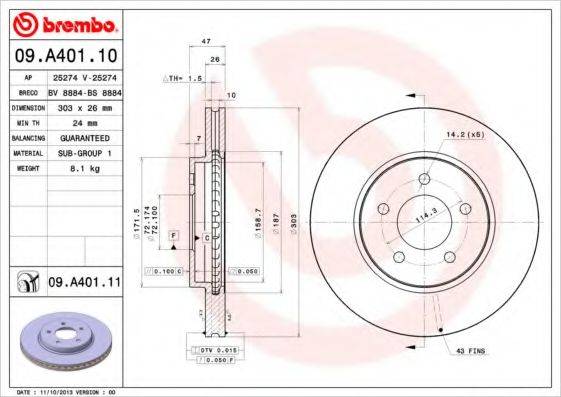 Тормозной диск BREMBO 09.A401.11