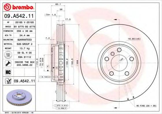 Тормозной диск BREMBO 09.A542.11