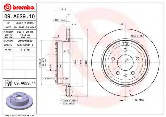 BREMBO 09A62910 Тормозной диск