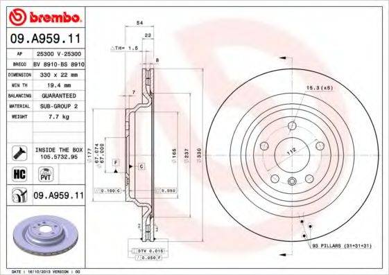 Тормозной диск BREMBO 09.A959.11