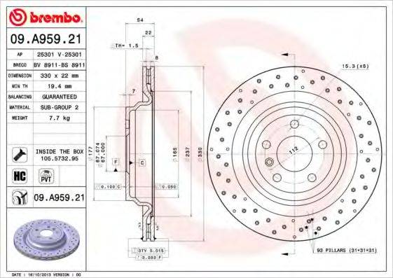 Тормозной диск BREMBO 09.A959.21