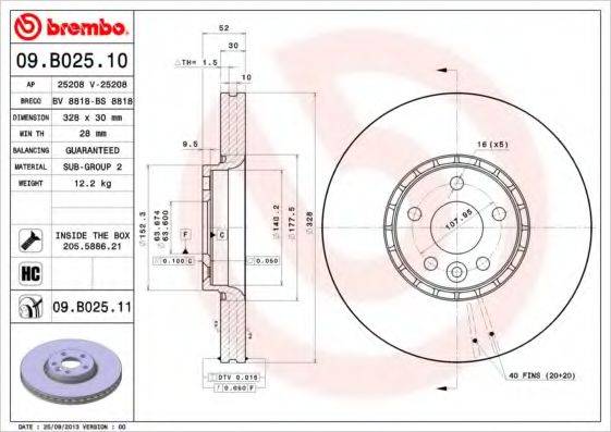 Тормозной диск BREMBO 09.B025.11
