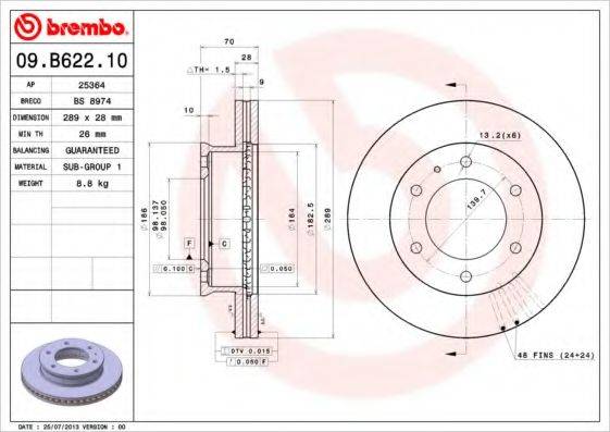 Тормозной диск BREMBO 09.B622.10