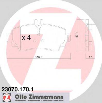 Комплект гальмівних колодок, дискове гальмо ZIMMERMANN 23070.170.1