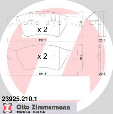 Комплект тормозных колодок, дисковый тормоз ZIMMERMANN 23925.210.1